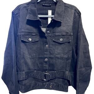 NWT Soncy Denim Jacket Women's Plus Size 22 24 Belted Trucker Black Wash NEW 3